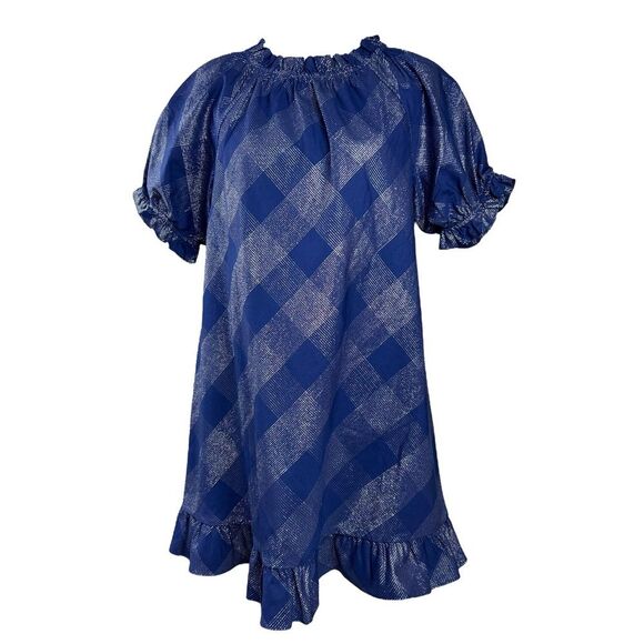 Hill House Dress Katherine Nap Navy Glitter Check Puff Sleeve Mini Shift - Picture 2 of 8